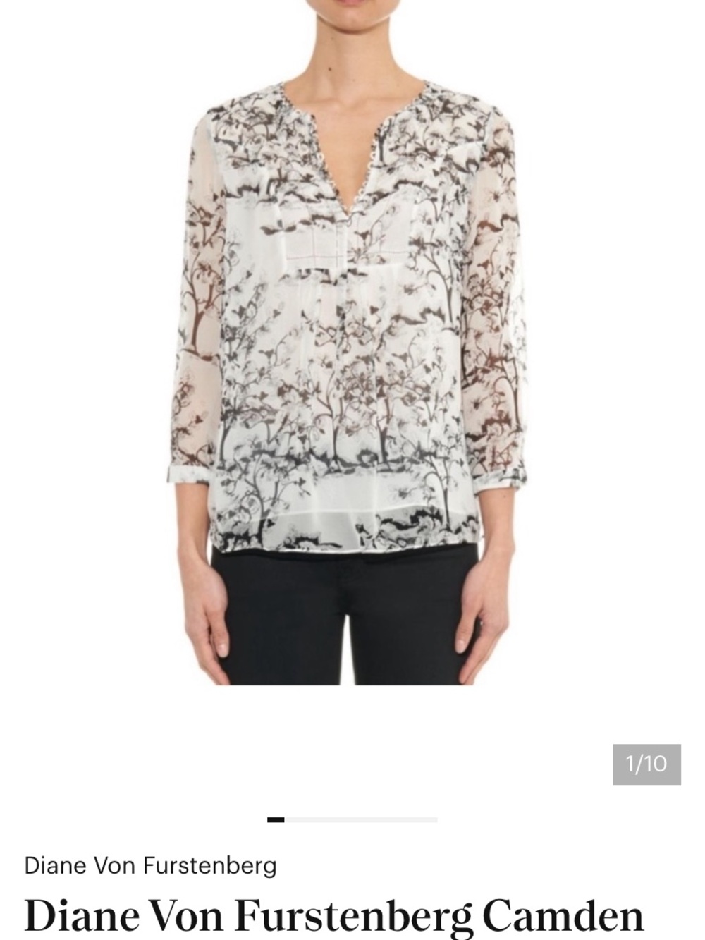 Diane Von Furstenberg Camden White And Black Silk Blouse Size 6
